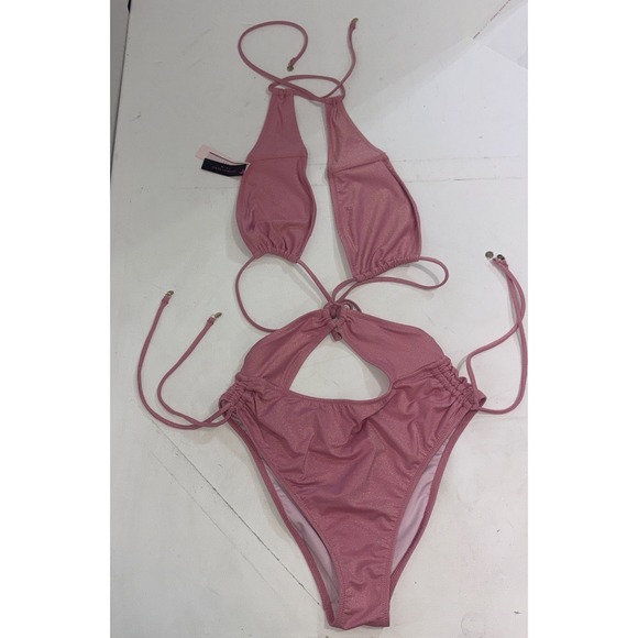 Victoria's Secret Other - Victoria's Secret Swim Halter One-Piece Swimsuit Shine Sexy Pink Size Small